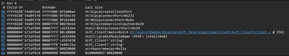 uf /c AlpcpCreateClientPort — 20+ calls