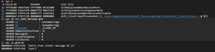 PORT_MESSAGE dump at @r8
