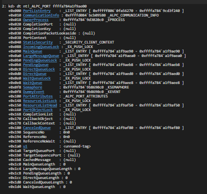 dt nt!_ALPC_PORT — full structure dump